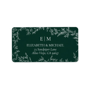 Emerald Green Monogram Wedding Address Label