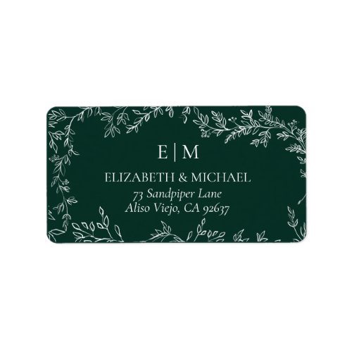 Emerald Green Monogram Wedding Address Label