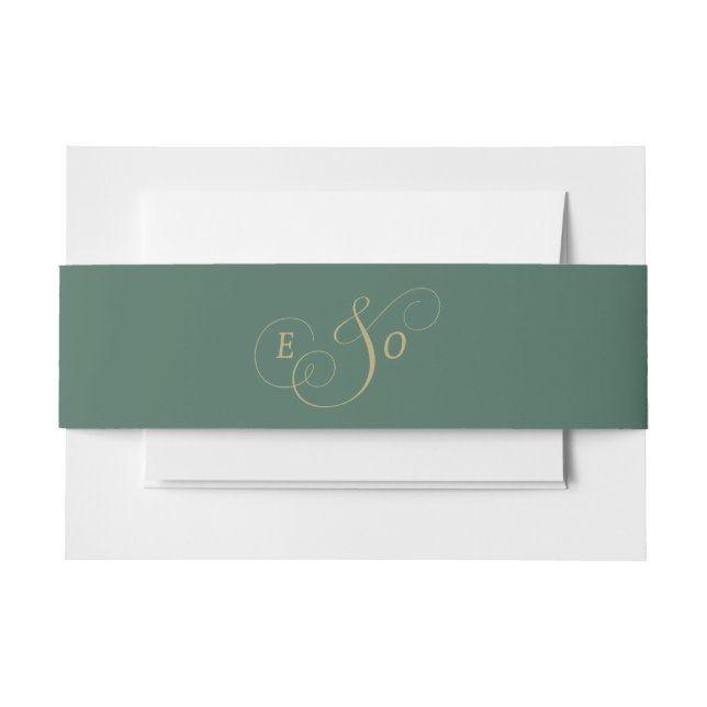 Emerald Green Monogram Wedding Invitation Belly Band (Front Example)