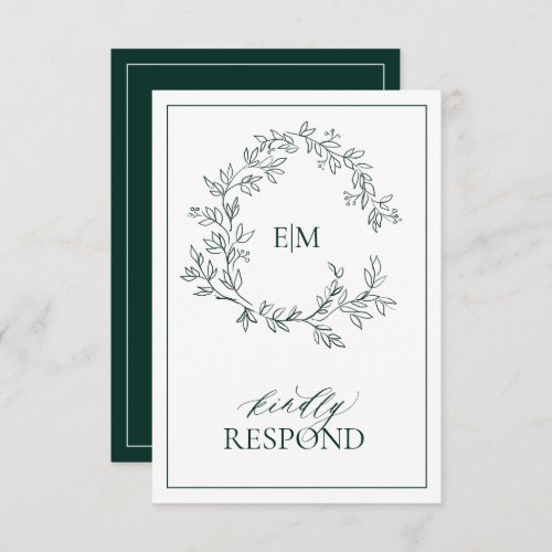 Emerald Green Monogram Wedding RSVP Card