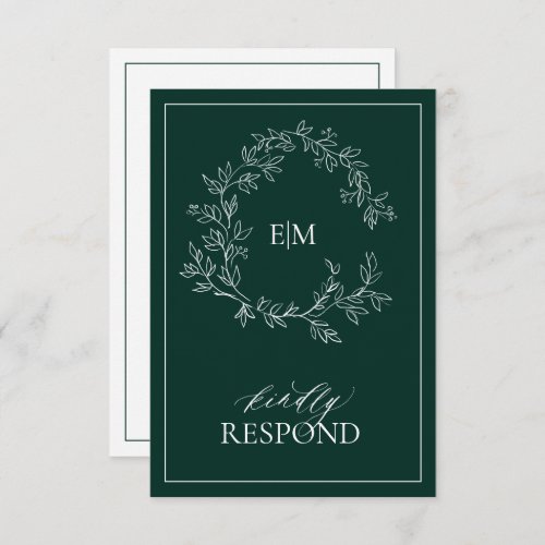 Emerald Green Monogram Wedding RSVP Card