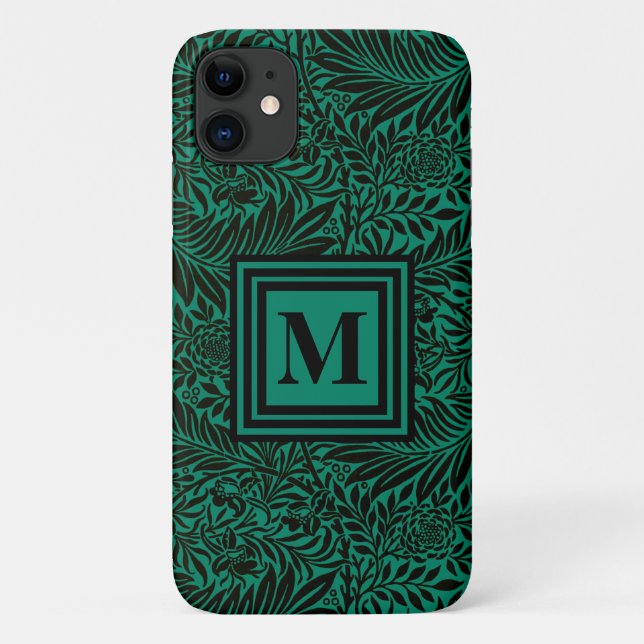 Emerald Green Monogrammed Botanical Pattern Case-Mate iPhone Case (Back)