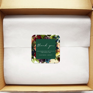 Emerald Green Moody Floral Burgundy Wedding Square Sticker