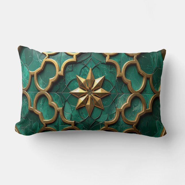 Emerald Green Moorish Geometric Art Pillow (Front)