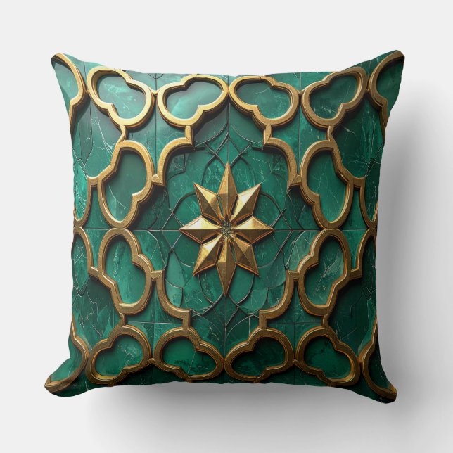 Emerald Green Moorish Geometric Art Pillow (Front)