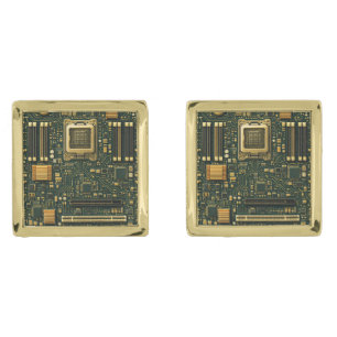 Emerald Green Motherboard Design Cufflinks