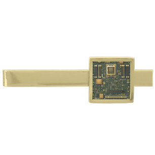 Emerald Green Motherboard Design Gold Finish Tie Bar