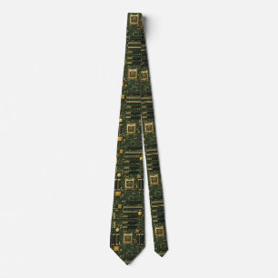 Emerald Green Motherboard Design Neck Tie
