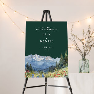 Emerald Green Mountain Floral Wedding Welcome Sign