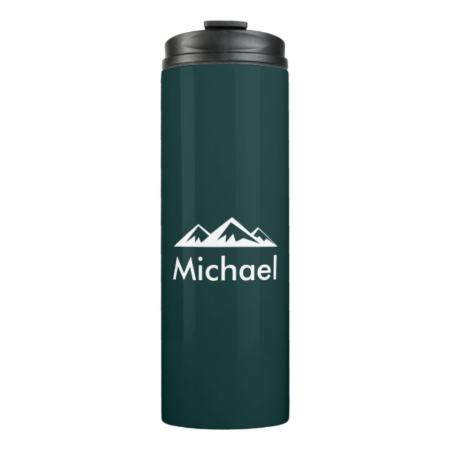 Emerald Green Mountain Personalized Custom Thermal Tumbler (Front)