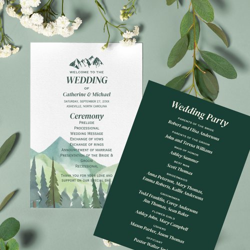 Emerald Green Mountain Pine Rustic Wedding Program