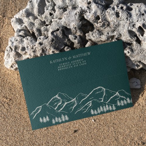 Emerald Green Mountain Pine Tree Outdoor Wedding Envelope
