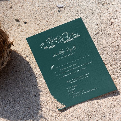 Emerald Green Mountain Pine Tree Outdoor Wedding RSVP Card