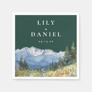 Emerald Green Mountain Wildflower Floral Wedding Napkins