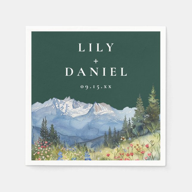 Emerald Green Mountain Wildflower Floral Wedding Napkins (Front)