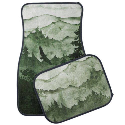 Emerald Green Mountains Mist Eagle Silhouette Car Floor Mat