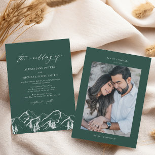 Emerald Green Mountains Outdoor Pine Tree Wedding Invitation