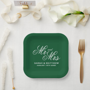 Emerald green Mr and Mrs most elegant wedding Paper Plates