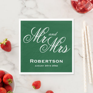 Emerald green Mr and Mrs wedding party Napkins