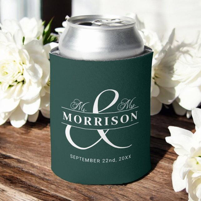 Emerald Green Mr Mrs Wedding Favor  Can Cooler (Creator Uploaded)