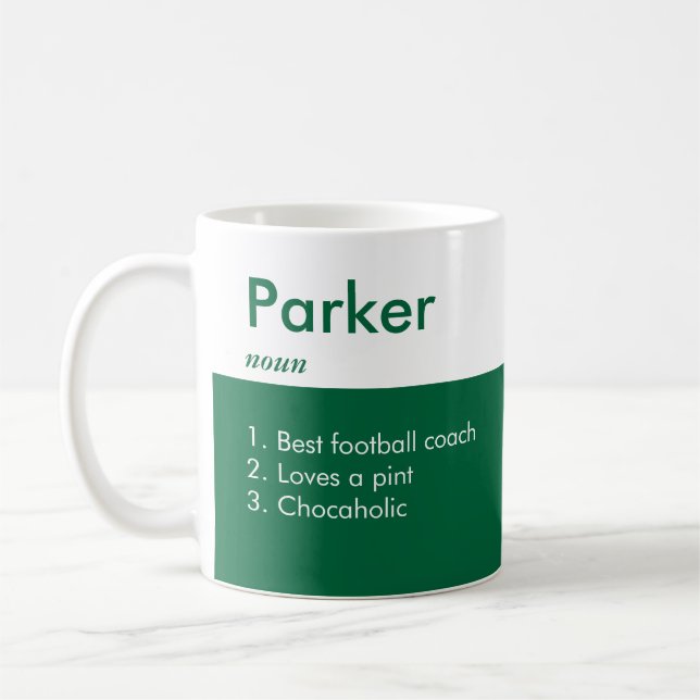 Emerald Green Name Definition Custom Funny Coffee Mug (Left)