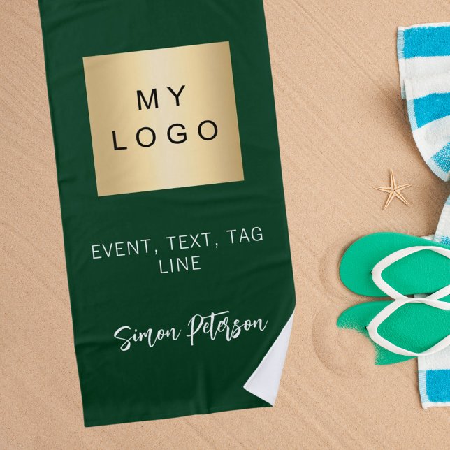 Emerald green name signature business logo beach towel (Creator Uploaded)