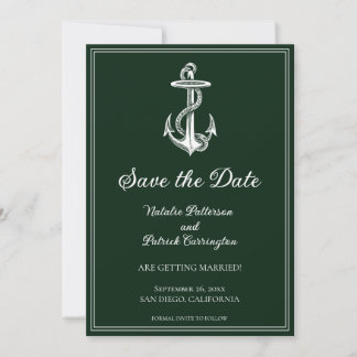 Emerald Green Nautical Anchor Save the Date Invite