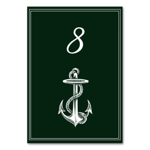 Emerald Green Nautical Anchor Table Number Card