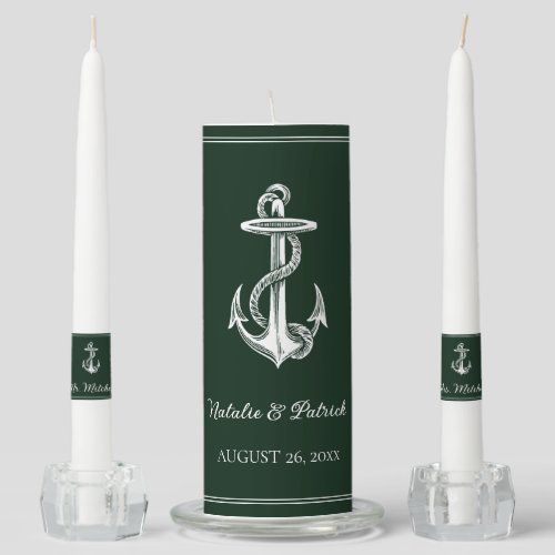 Emerald Green Nautical Anchor Unity Candle Set