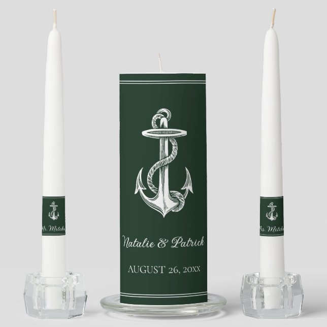 Emerald Green Nautical Anchor Unity Candle Set (Front)