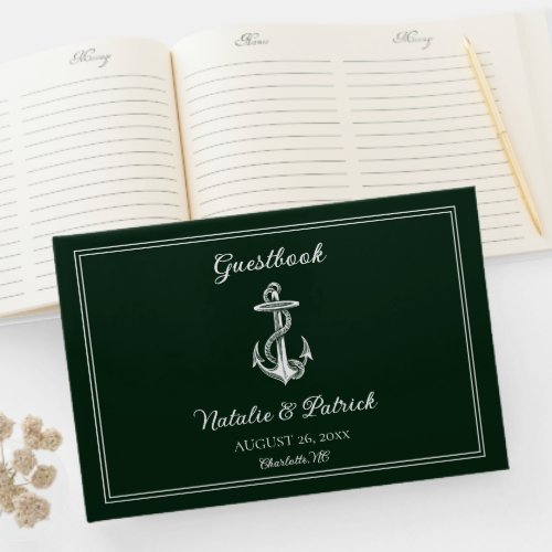Emerald Green Nautical Anchor Wedding Guest Book