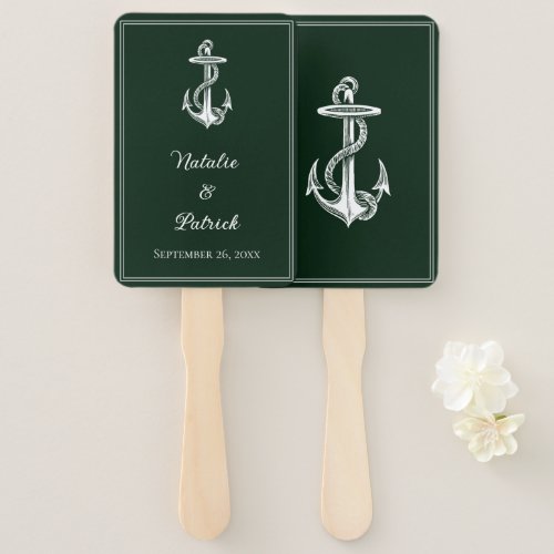 Emerald Green Nautical Anchor Wedding Hand Fans