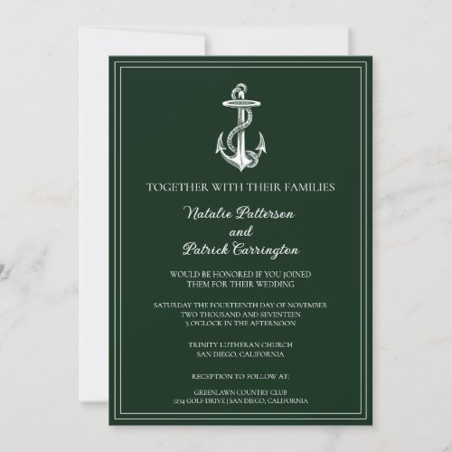 Emerald Green Nautical Anchor Wedding Invitation