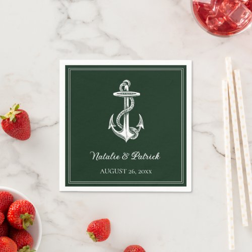 Emerald Green Nautical Anchor Wedding Napkins