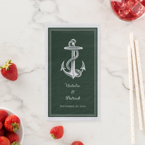 Emerald Green Nautical Anchor Wedding Paper Guest Towels