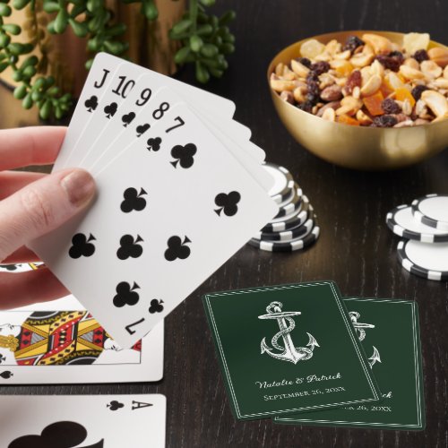 Emerald Green Nautical Anchor Wedding Poker Cards