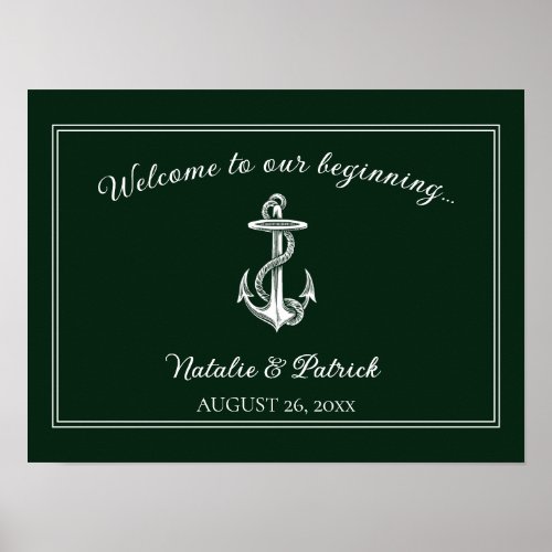 Emerald Green Nautical Anchor Wedding Poster