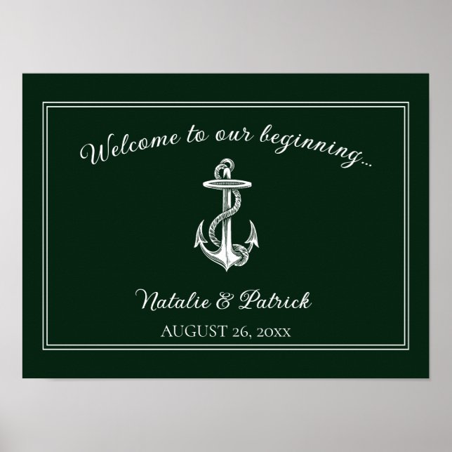 Emerald Green Nautical Anchor Wedding Poster (Front)
