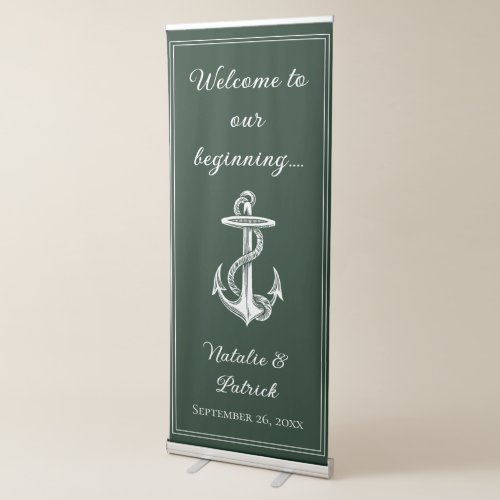 Emerald Green Nautical Anchor Wedding Retractable Banner