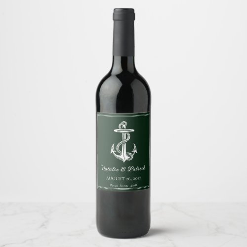 Emerald Green Nautical Anchor Wedding Wine Label