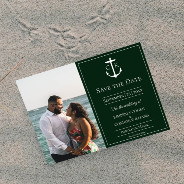 Emerald Green Nautical Monogram Photo Save The Date (Emerald Green Nautical Monogram Photo Save the Date)