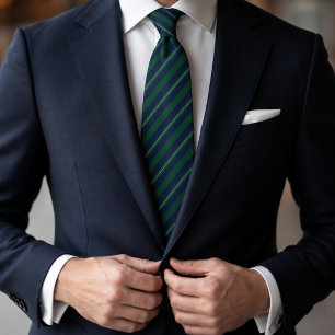 Emerald Green & Navy Blue Diagonal Striped Neck Tie