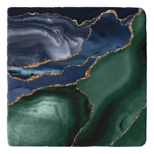 Emerald Green Navy Blue Gold Agate Trivet