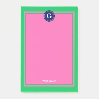 Emerald Green Navy Hot Pink Framed 1I Monogram Post-it Notes