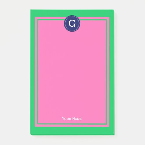 Emerald Green Navy Hot Pink Framed 1I Monogram Post_it Notes