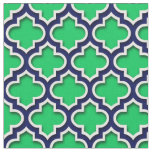 Emerald Green Navy White Moroccan Quatrefoil #5DS Fabric