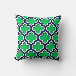 Emerald Green Navy White Moroccan Quatrefoil #5DS Throw Pillow