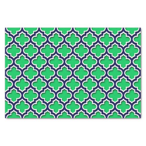 Emerald Green Navy White Moroccan Quatrefoil 5DS Tissue Paper