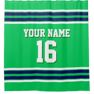 Emerald Green Navy White Stripes Sports Jersey Shower Curtain