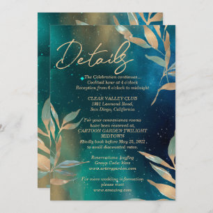 Emerald green nebula galaxy night sky golden foil invitation
